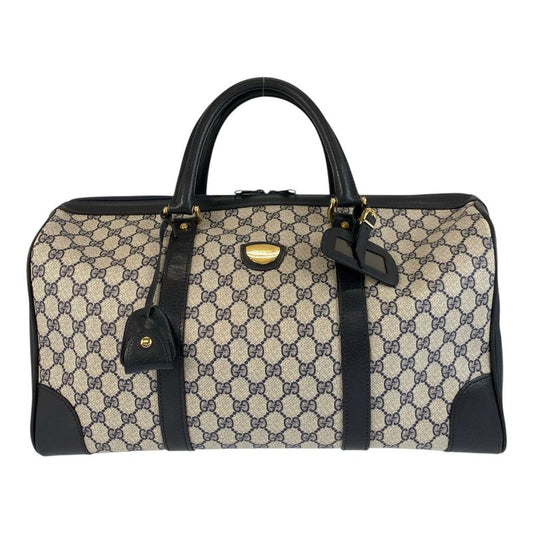 Gucci Vintage Gray Navy Gold Hardware GG Supreme Canvas Boston Bag Handbag