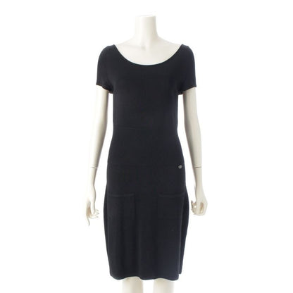 Chanel Coco Mark Viscose Short Sleeve Dress Black 36