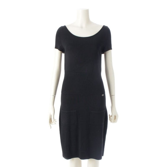 Chanel Coco Mark Viscose Short Sleeve Dress Black 36