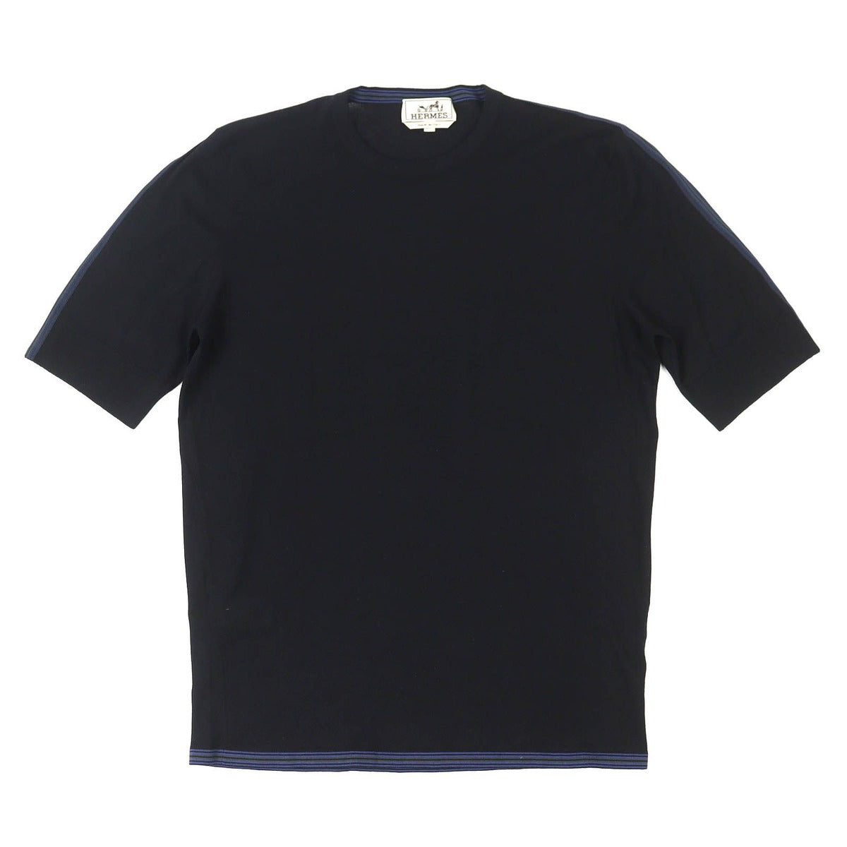 Hermes 100% Wool Crew Neck Line Design Short Sleeve Knit Black XS Made