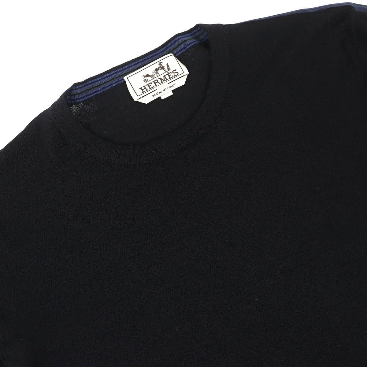 Hermes 100% Wool Crew Neck Line Design Short Sleeve Knit Black XS Made — view 3