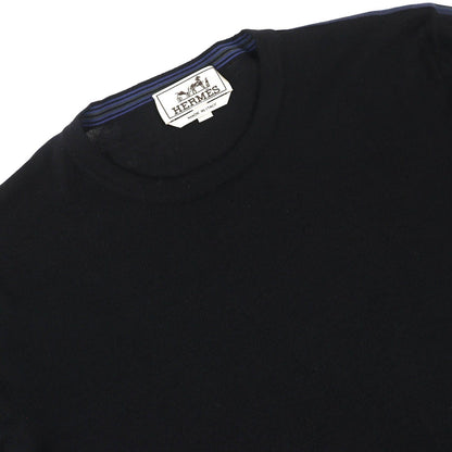 Hermes 100% Wool Crew Neck Line Design Short Sleeve Knit Black XS Made — view 3