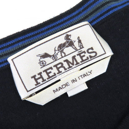 Hermes 100% Wool Crew Neck Line Design Short Sleeve Knit Black XS Made — view 5