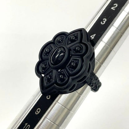 Gucci Michele Period Stone Faux Pearl Flower Ring Size 6 Ring Black Made In