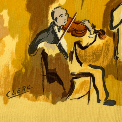 Hermes Carre 90 Concerto Yellow 100% Silk Scarf