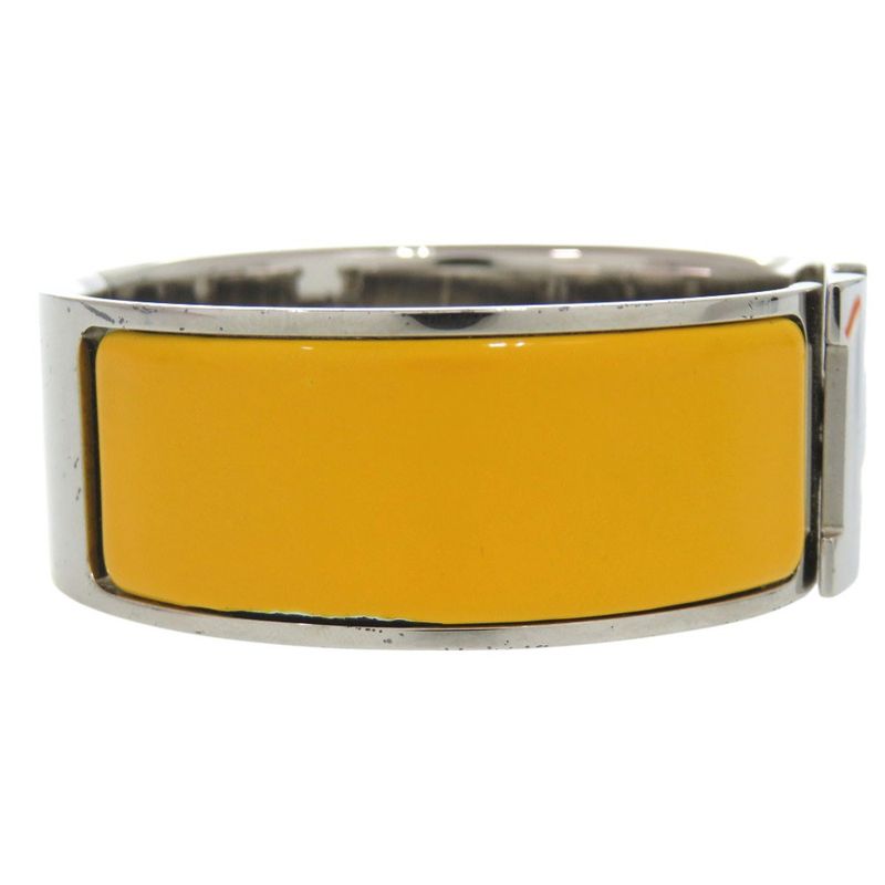 Hermes Click Crack H GM Bracelet Metal Enamel Yellow F Engraved 1200 Hermes