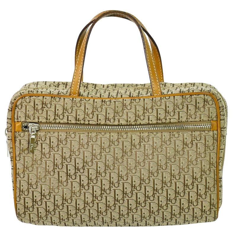 Authentic Christian DIOR Trotter Handbag Canvas Beige Trotter Bag Pre-owned