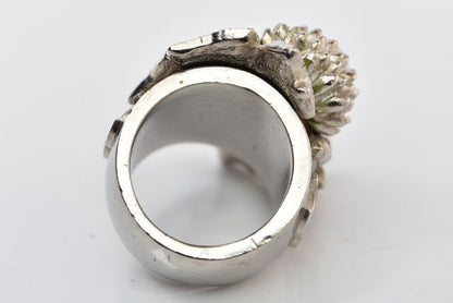 Chanel Ring Coco Mark Pearl Leaf Motif Silver Size 14