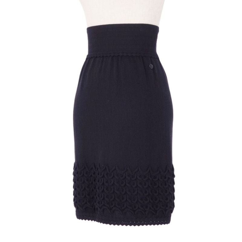 Chanel Knit Skirt Trapezoid Knee Length Coco Mark — view 5