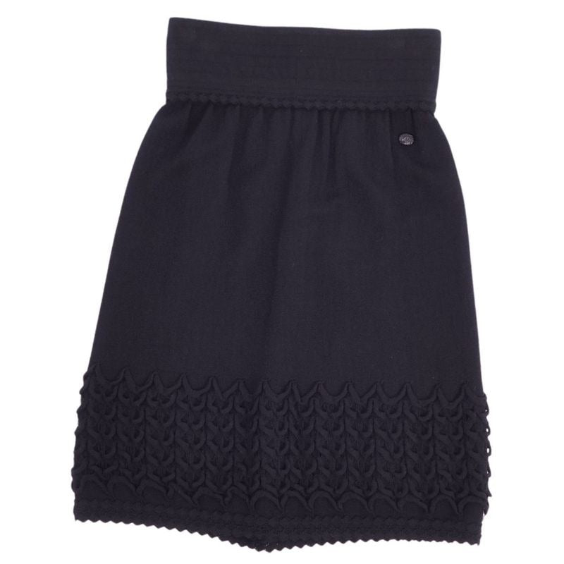 Chanel Knit Skirt Trapezoid Knee Length Coco Mark