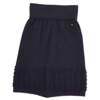 Chanel Knit Skirt Trapezoid Knee Length Coco Mark