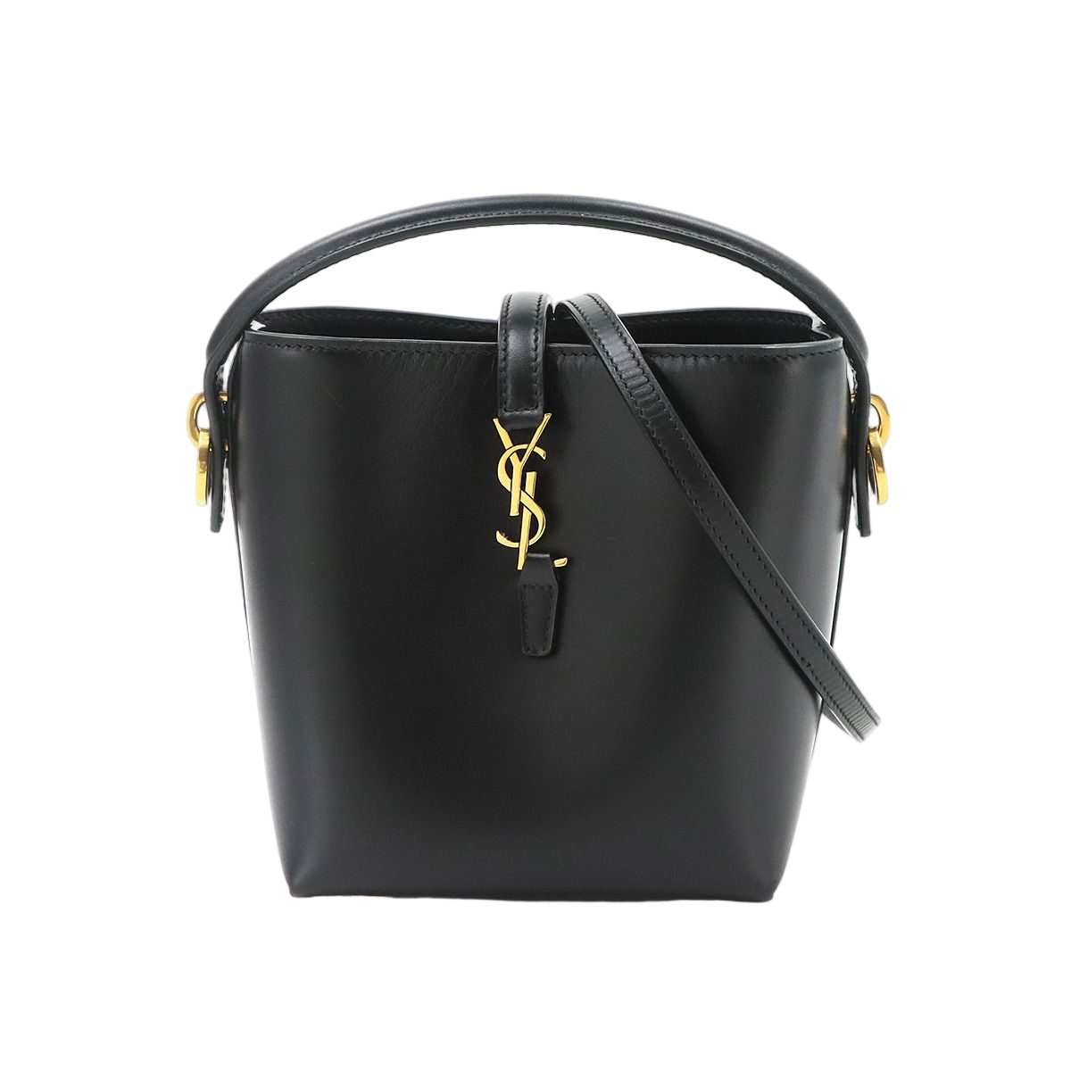 Saint Laurent Mini 2-Way Shoulder Hand Bag Leather Black Gold