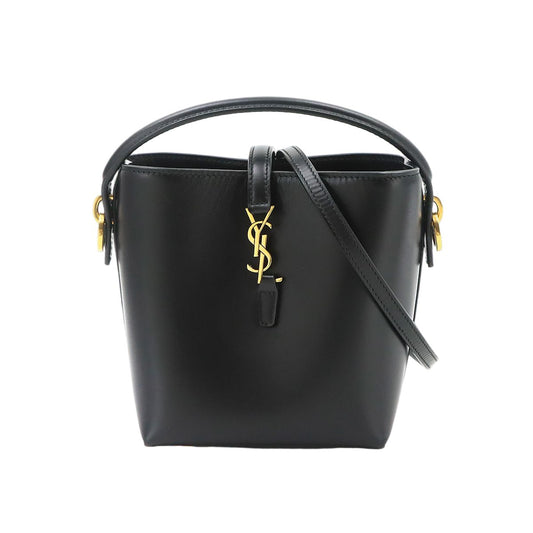 Saint Laurent Mini 2-Way Shoulder Hand Bag Leather Black Gold