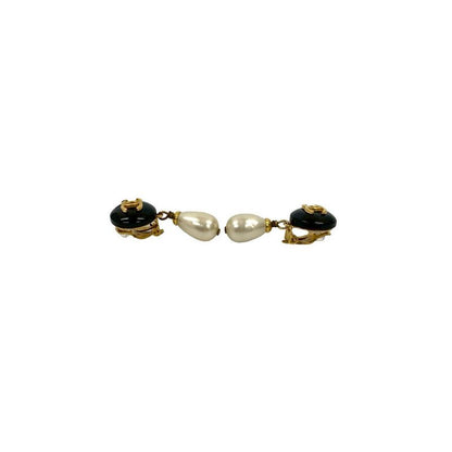 Chanel Vintage Coco Mark Motif Fake Pearl Earrings Accessories 95A