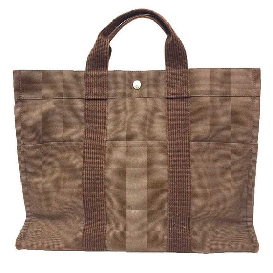 Hermes Her Line Tote Bag MM Nylon Canvas Brown Men Women Back