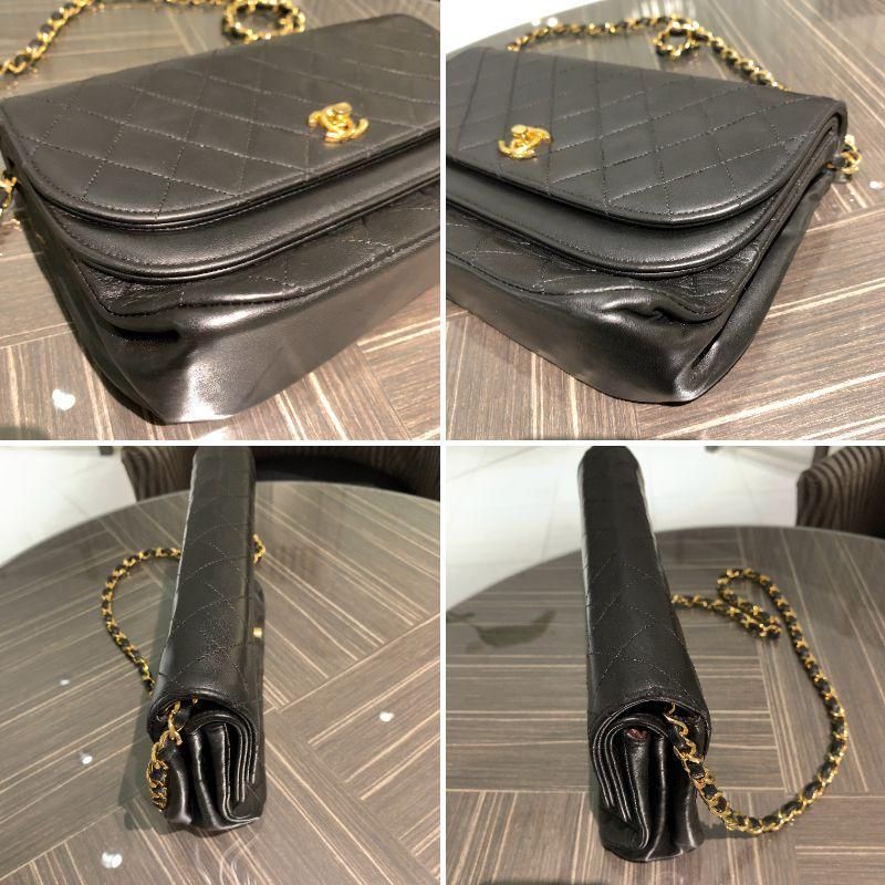 ◎ Authentic Chanel Half Moon Shoulder Bag Lambskin Black