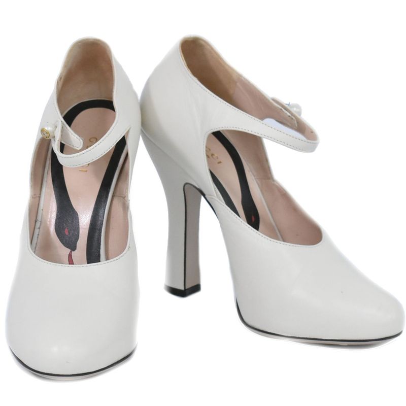 Authentic Gucci Interlocking G Faux Pearl Pumps Heels 38 Leather Ivory Women's