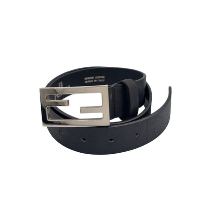 Fendi Limited Mamma Buckle Leather Black Belt Silver