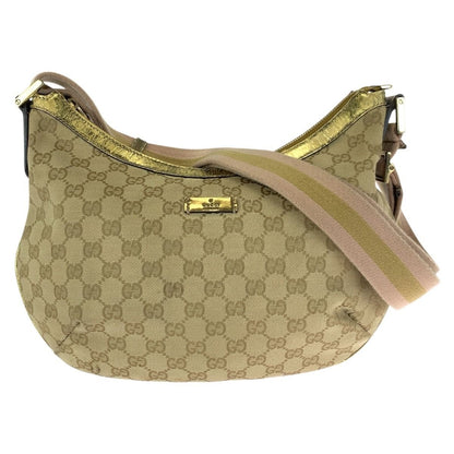 Gucci Beige Pink Gold GG Canvas Patent Shoulder Bag