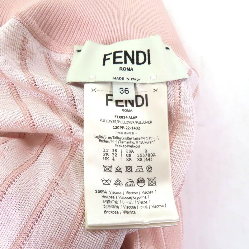 Fendi 2023 Fzx834 Cropped High Neck Long Sleeve Knit Top Pink 36 Made In Italy