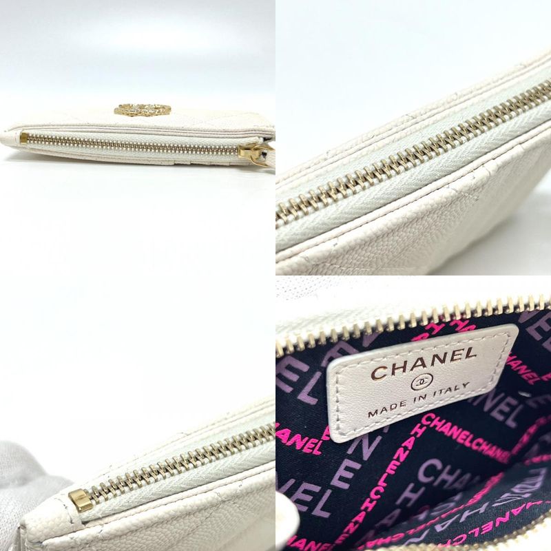 Chanel Long Wallet Coco Mark Caviar Skin White