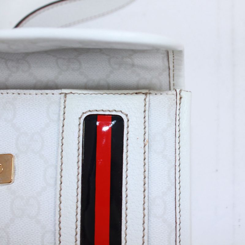 Gucci Sherry Line Waist Bag Leather X PVC White Body Bag Gold 152597