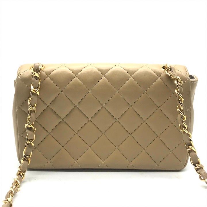Chanel CC Logo Mini Quilted Turnlock Shoulder Bag Beige
