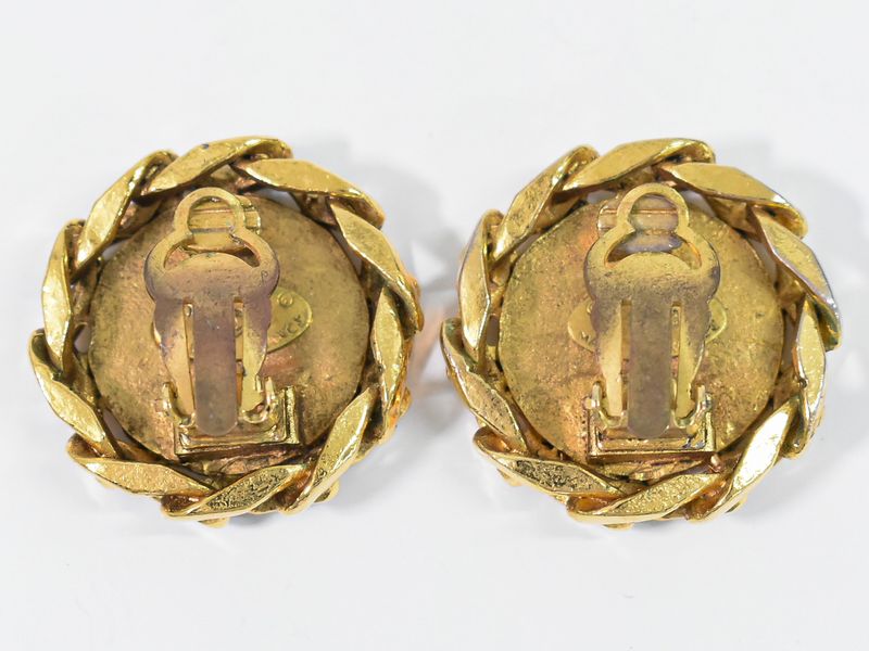 Authentic Chanel Coco Mark Rhinestone Earrings GP Gold Plated Coco Mark