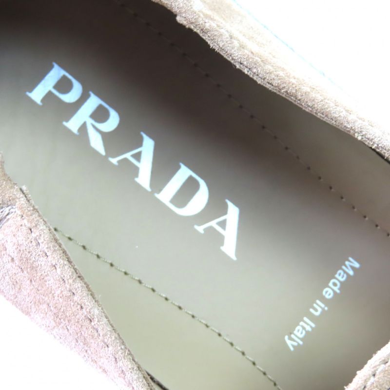 Prada 2dg126 Suede Leather Shoes Slip-on Natural 6.5 With Box And Storage Bag