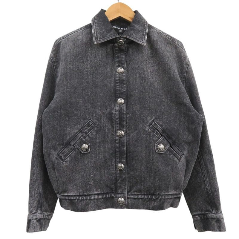 Chanel Logo Embroidery Denim Jacket G Jean Coco Button Cotton