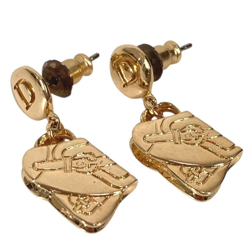 Dior Earrings Saddle Bag Logo Metal Gold
