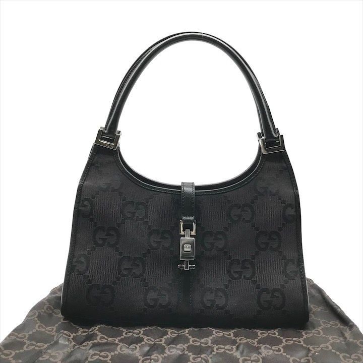 Gucci GG Canvas Jackie Mini Hand Bag Shoulder Black Leather Bag
