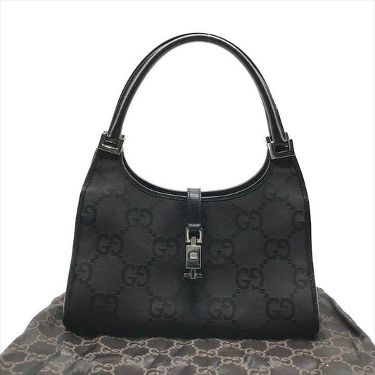Gucci GG Canvas Jackie Mini Hand Bag Shoulder Black Leather Bag