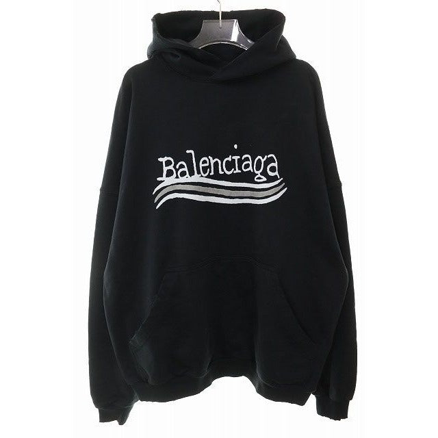 Balenciaga 23 AW Damaged Logo Print Sweatshirt Pullover Hoodie Size 1 Black