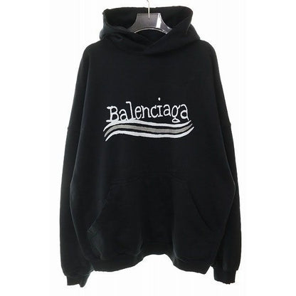 Balenciaga 23 AW Damaged Logo Print Sweatshirt Pullover Hoodie Size 1 Black