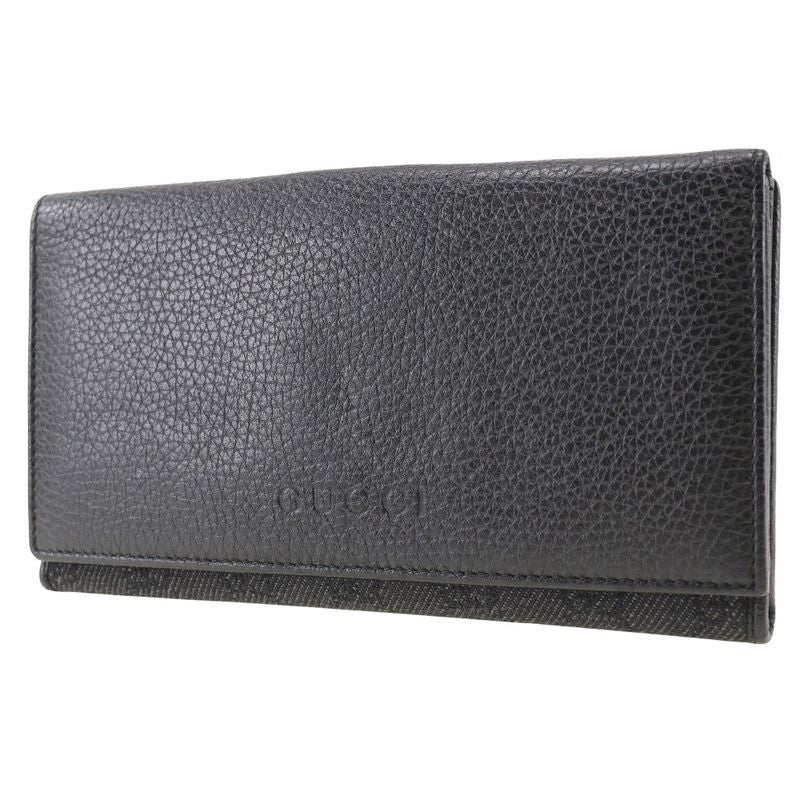 Gucci 143391 Leather × GG Canvas Black Unisex Long Wallet