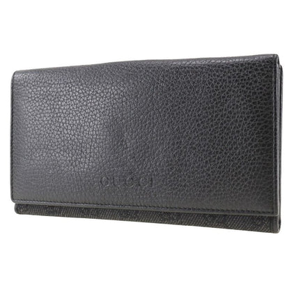 Gucci 143391 Leather × GG Canvas Black Unisex Long Wallet