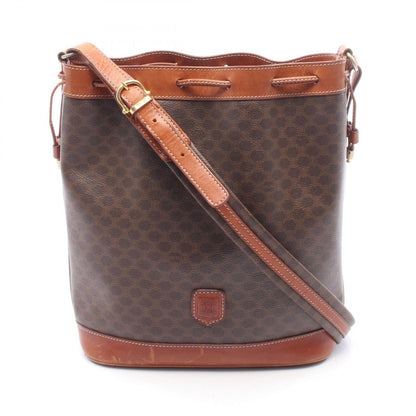 Celine Shoulder Bag Macadam Dark Brown Canvas Leather