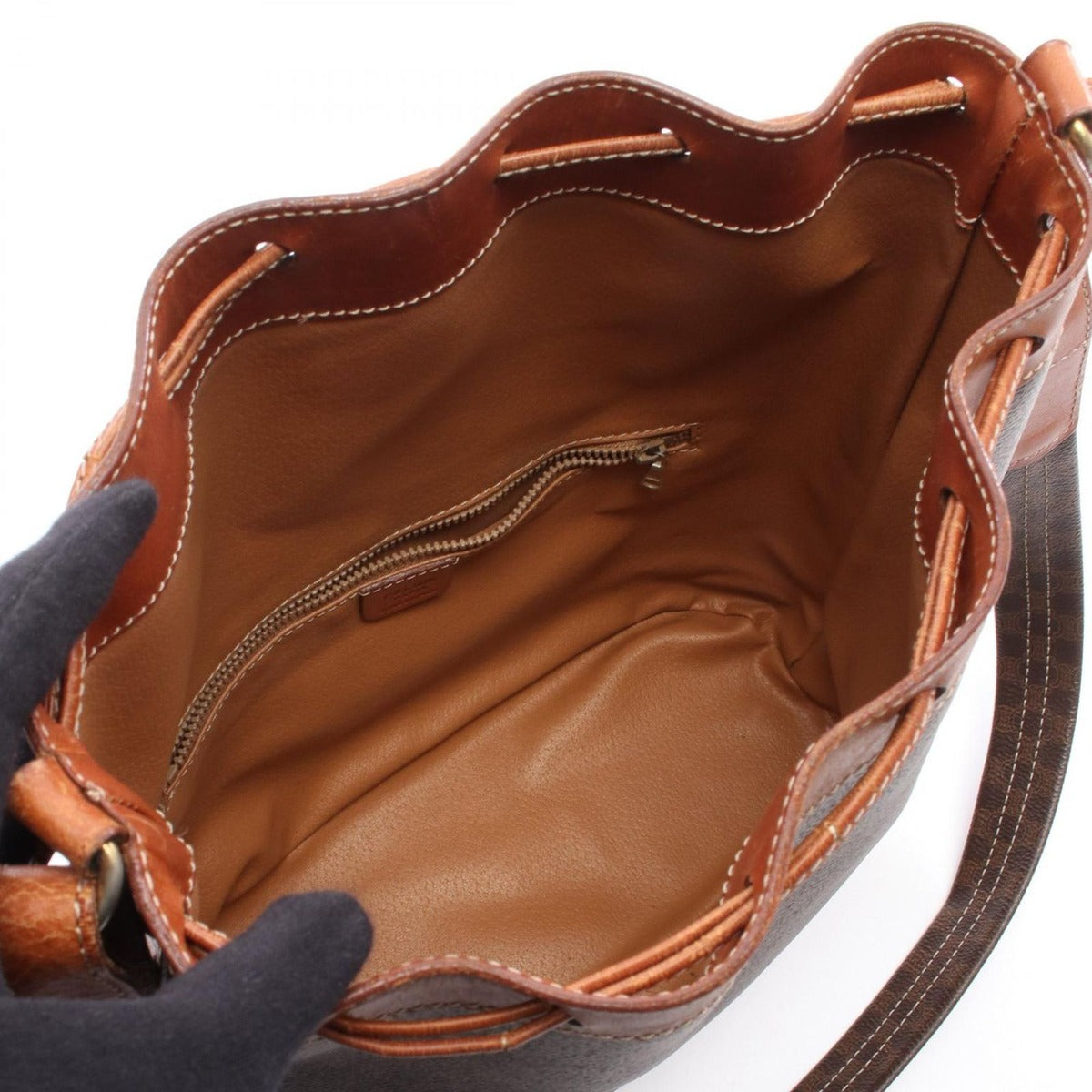 Celine Shoulder Bag Macadam Dark Brown Canvas Leather — view 3