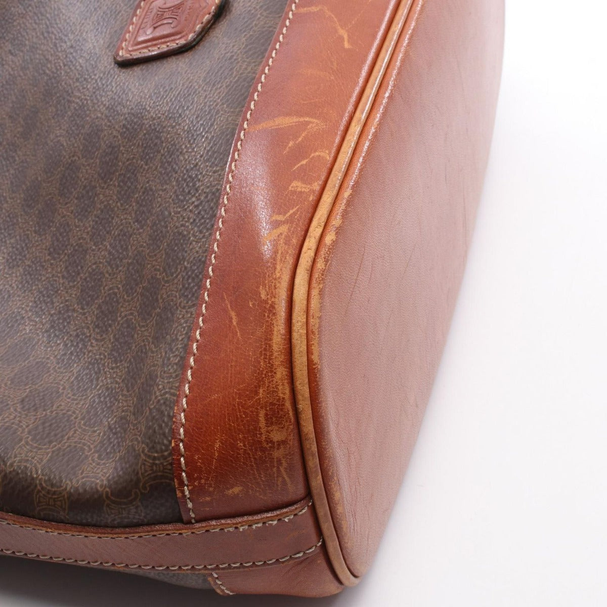 Celine Shoulder Bag Macadam Dark Brown Canvas Leather — view 7