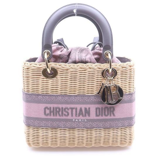 Dior Lady Wicker 2-Way Shoulder Bag Beige Pink Raffia