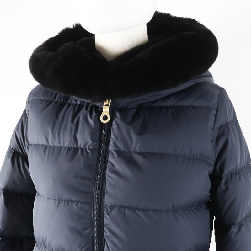 duvetica Duvetica Carysdue Lekkis Rabbit Fur Hooded Down Coat Navy 38 Made In