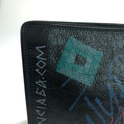 Balenciaga Graffiti Print Black Multicolor Silver Hardware Leather 443658 1060