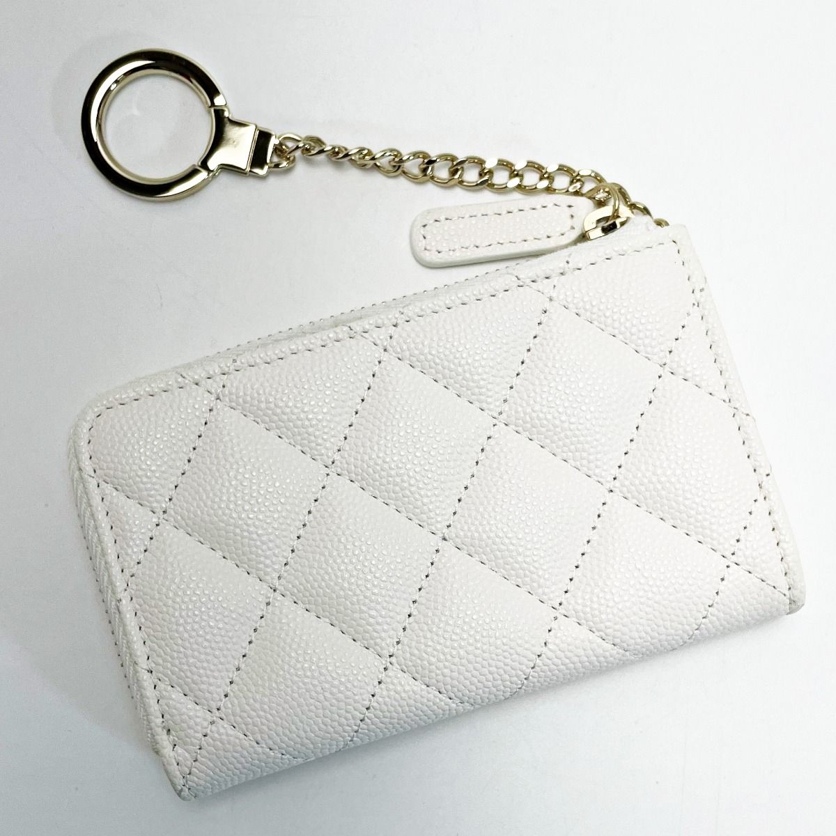 Chanel Matelasse Ap0221 White Coco Mark Coin Case Key Case Caviar Skin Gold
