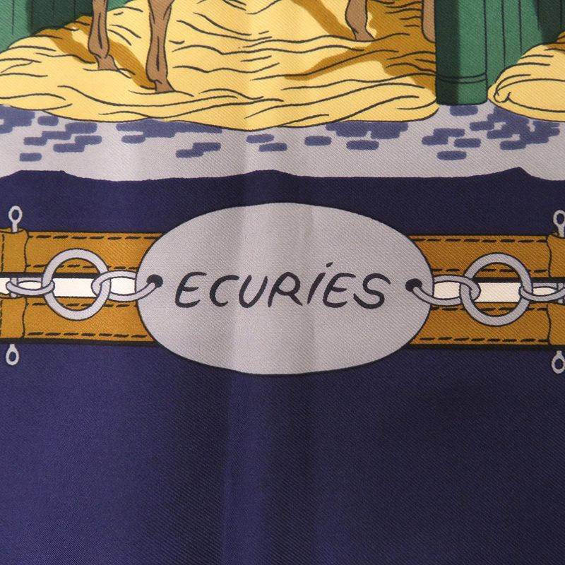 Hermes Carré 90 Ecuries Stable Silk Navy Brown Navy Brown Scarf 0220 Hermes