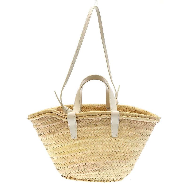 Celine Triomphe Pannier Raffia 2-Way Basket Bag Beige White