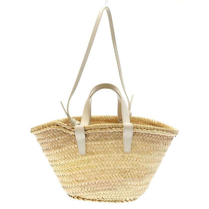 Celine Triomphe Pannier Raffia 2-Way Basket Bag Beige White