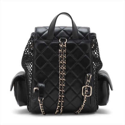 Chanel Quilted Lambskin Chain Backpack Mesh Black Gold Random Plate