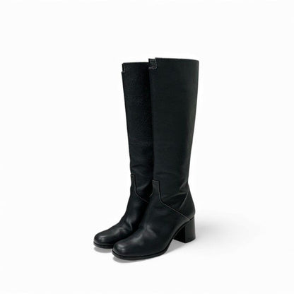 Hermes Houle 60 Boots Long Shoes Leather Black Stitching