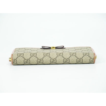 Gucci Ribbon GG Supreme Zip Around Wallet Beige Pink — view 3